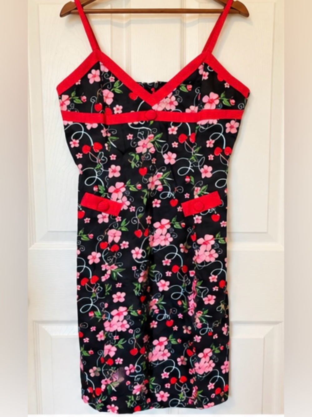 Voodoo Vixen Black Floral Sundress with Pink and Red Accents